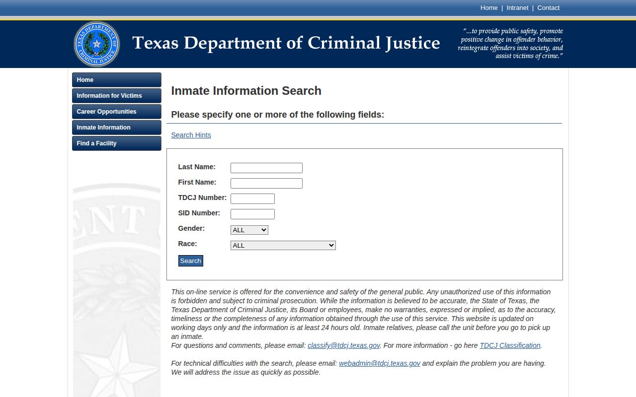 TDCJ current inmate detail with projected release field