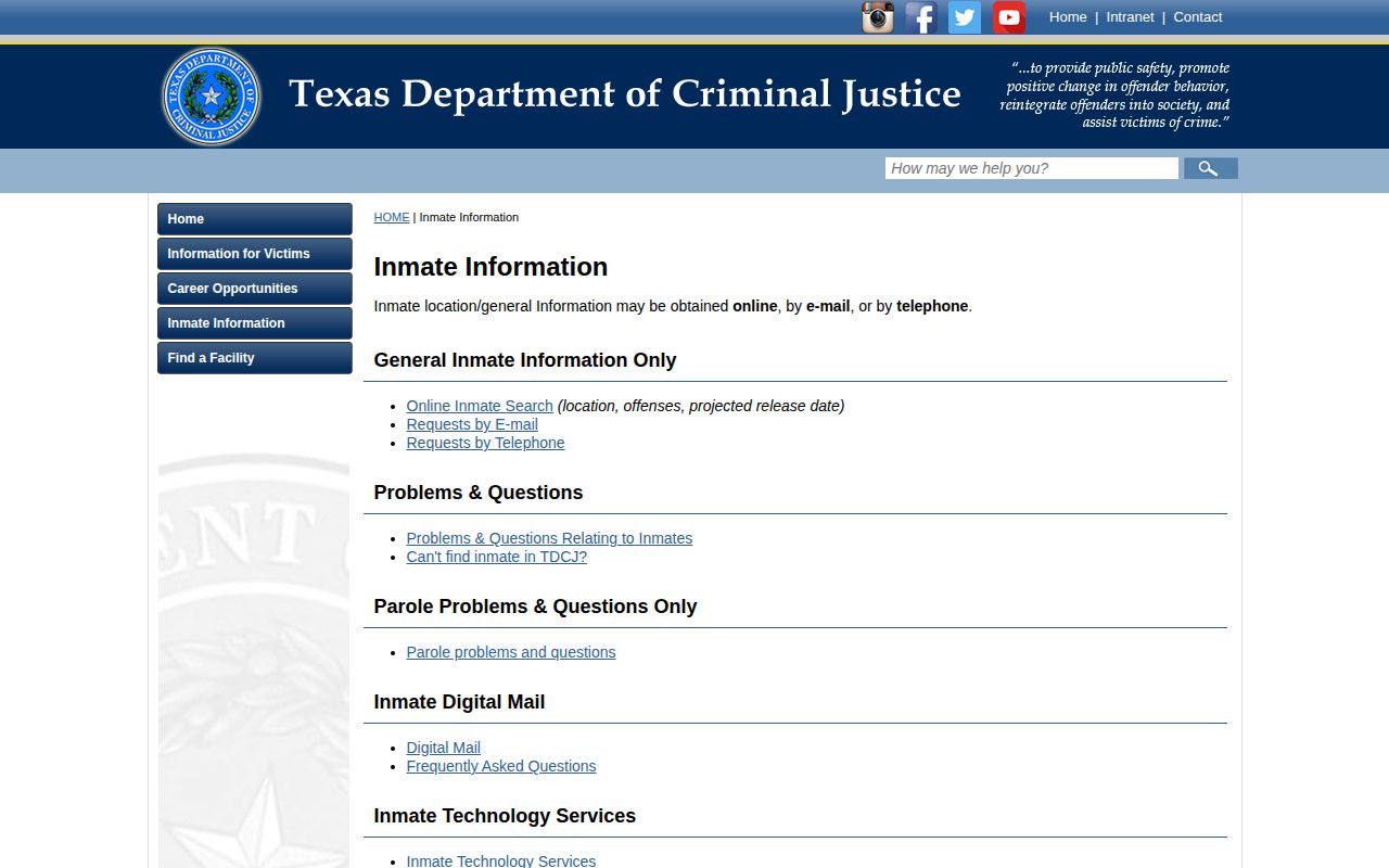 TDCJ offender information search methods